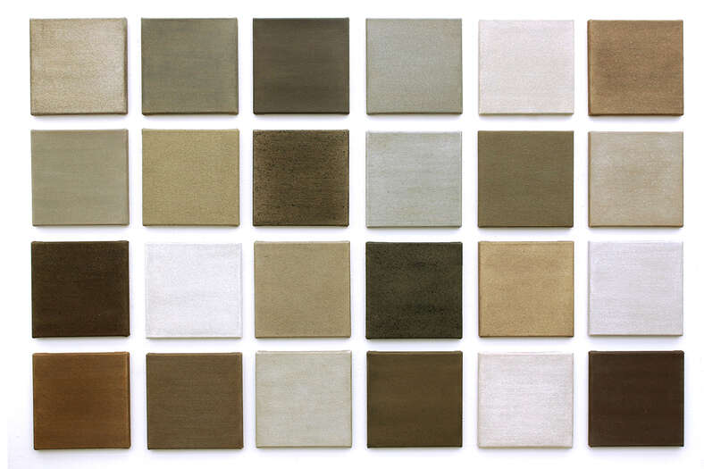 24 Structured Surfaces (24 pieces) | 2015 -18 | soil from various parts of Europe & USA with acrylic on linen | 120 x 175 cm | ea. 24 x 24 cm 24 Structured Surfaces (24 pieces) | 2015 -18 | soil from various parts of Europe & USA with acrylic on linen | 120 x 175 cm | ea. 24 x 24 cm
