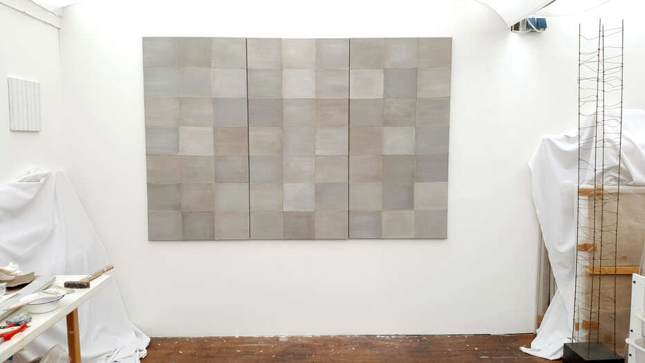 Love Letters | 2018 | soil from Europe & Nantucket, USA | with acrylic on linen patches sewn together | 140 x 210 cm Love Letters | 2018 | soil from Europe & Nantucket, USA | with acrylic on linen patches sewn together | 140 x 210 cm