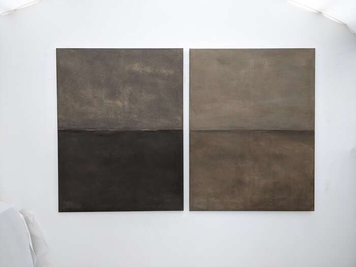 Everyday Rhythm_The Path Between Us no.1 & 2 | 2020 | soil Bavaria, Germany with acrylic on cotton | ea. 130 x 100 cm Everyday Rhythm_The Path Between Us no.1 & 2 | 2020 | soil Bavaria, Germany with acrylic on cotton | ea. 130 x 100 cm
