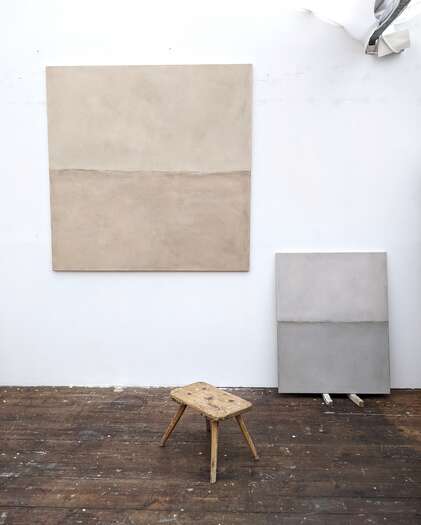 Works in the Studio | soils from Bavaria, Germany with acrylic on linen | 130 x 130 cm & 90 x 70 cm