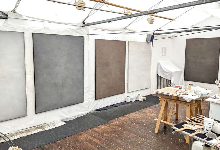 Time and Space | 2020 - 2022 | soils from Bavaria, Germany | with acrylic on cotton | ea. 165 x 120 cm Time and Space | 2020 - 2022 | soils from Bavaria, Germany | with acrylic on cotton | ea. 165 x 120 cm