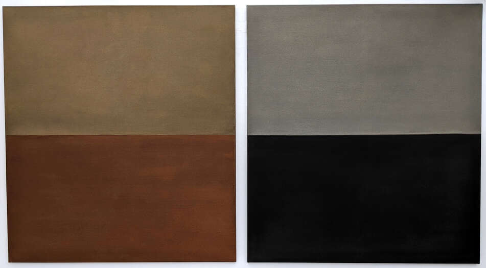At a Certain Time of the Day no. 1 & 2 | 2024 | soils from Germany, Austria, France, Holland, Greece & Spain with acrylic on cotton | ea. 150 x 135 cm