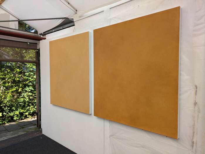 Nothing Stays the Same no. 1 & 2 | 2024 | soils from Germany | with acrylic on cotton | ea. 120 x 110 x 4.5 cm Nothing Stays the Same no. 1 & 2 | 2024 | soils from Germany | with acrylic on cotton | ea. 120 x 110 x 4.5 cm