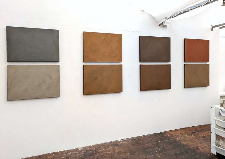 And Then the Light Came In | 2025 | soils from Germany, France, USA, Holland, Greece, Mallorca, South Africa & Tunesien with acrylic on linen | ea. 106 x 70 x 4.5 cm And Then the Light Came In | 2025 | soils from Germany, France, USA, Holland, Greece, Mallorca, South Africa & Tunesien with acrylic on linen | ea. 106 x 70 x 4.5 cm